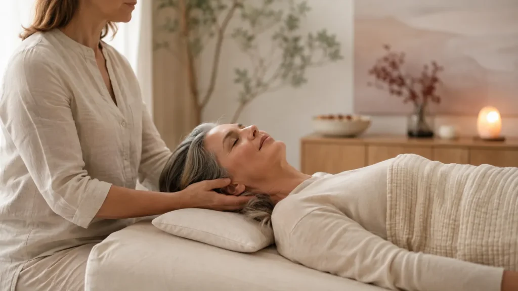 Terapie craniosacrală pentru susținerea relaxării și reglării sistemului nervos în menopauză